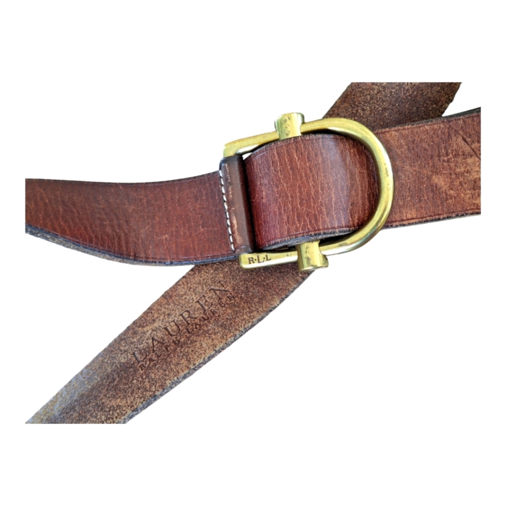 Ralph Lauren Brown Supple Distressed Leather Belt Brass Buckle XL Unisex
